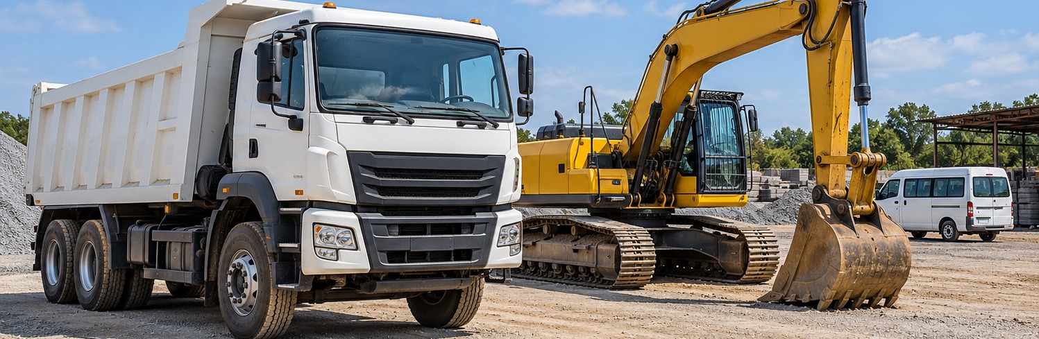 Tipper truck and excavator